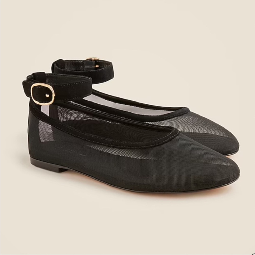 J Crew Black Mesh Ankle Strap Flats